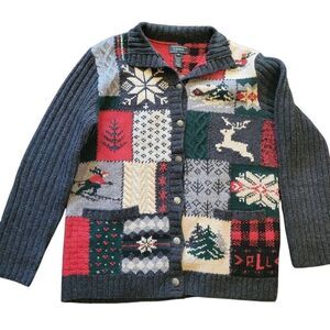 Vintage Ralph Lauren Sweater Women's Medium Patchwork Hand Knit Lambswool